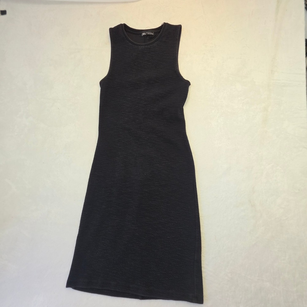 Zara Womens Black Textured Waffle Knit Sleeveless Mini Dress 6050/631/800 M